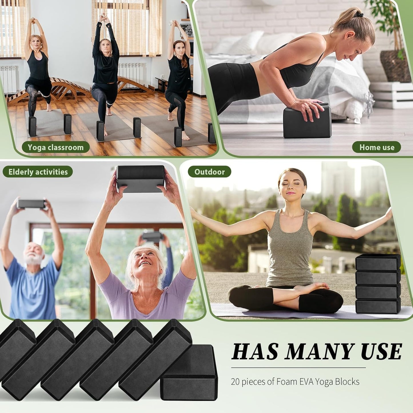 20PCS EVA Foam Yoga Blocks – Lightweight, Non-Slip Support for Pilates, Stretching & Meditation (Black)