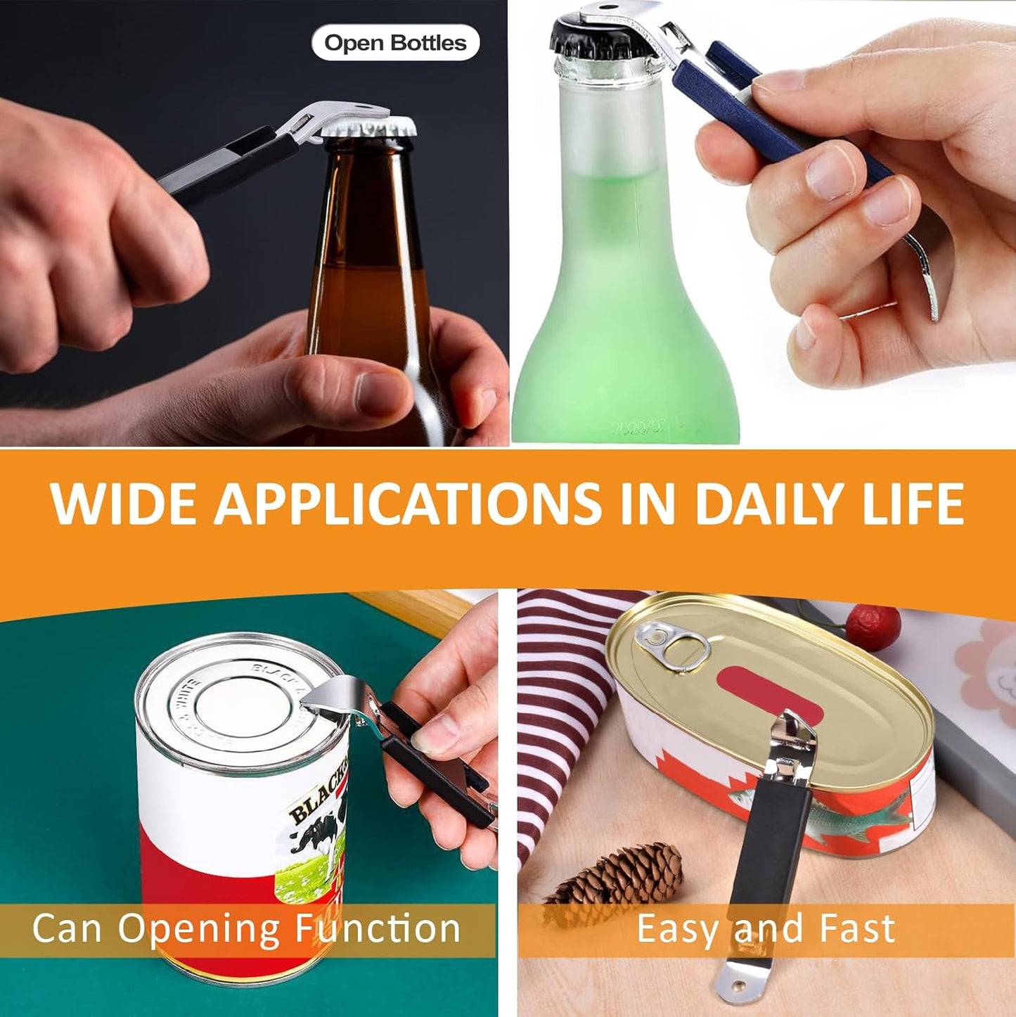 3-Pack Magnetic Stainless Steel Bottle Openers – Flat, Compact Can Tappers for Camping & Travel