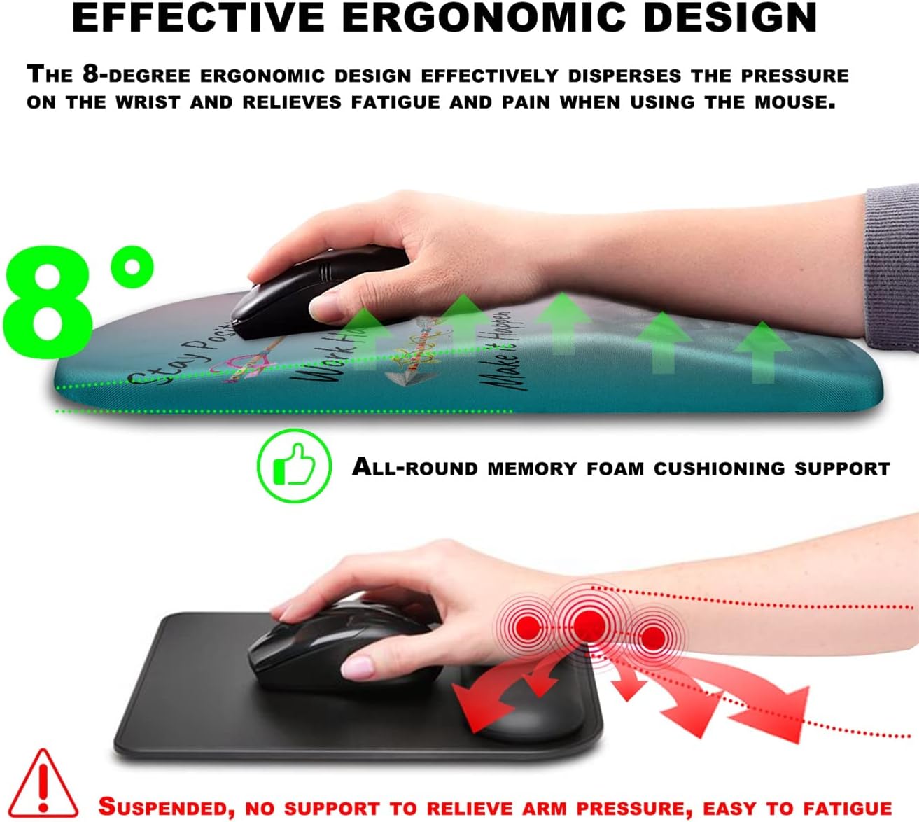 Ergonomic Mouse Pad with Wrist Support – Massage Dots, Non-Slip Base, 12"x8"