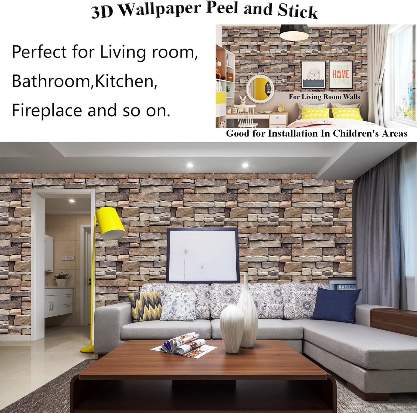10PCS 3D Peel and Stick Wall Panels – Self-Adhesive PVC Brick Wallpaper, Waterproof for Living Room