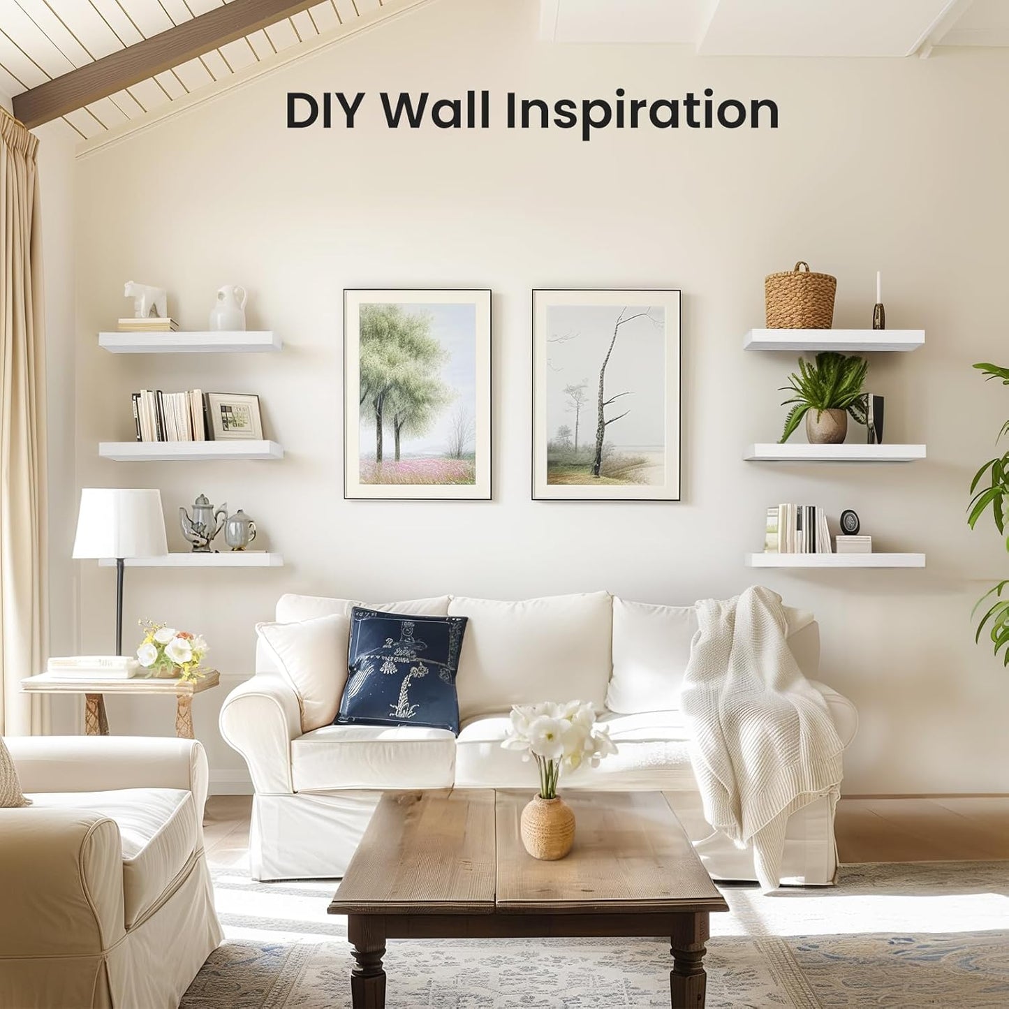 Set of 3 White Floating Shelves – Wall Shelves with Invisible Brackets for Bathroom, Living Room, Bedroom, Kitchen Decor