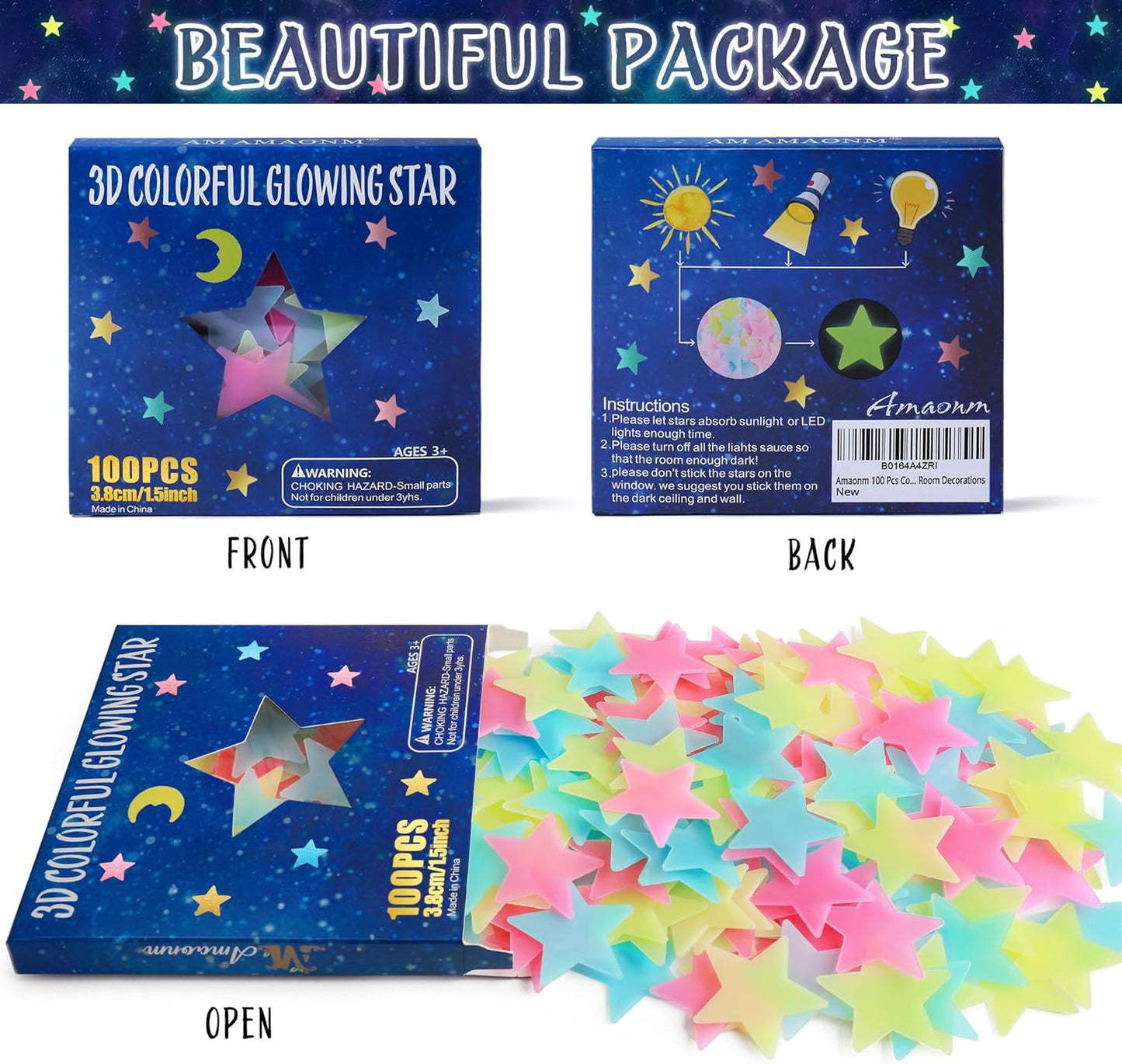 100 Pcs Glow in The Dark Stars – Luminous Wall Stickers for Kids' Bedroom Ceiling Decor
