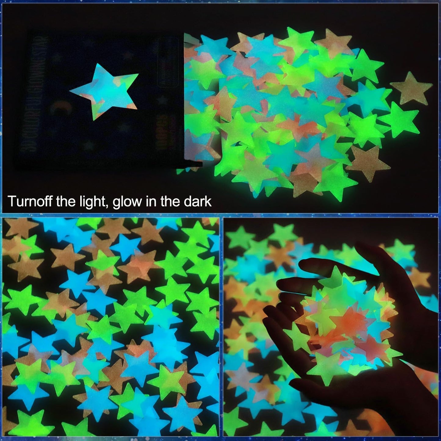 100 Pcs Glow in The Dark Stars – Luminous Wall Stickers for Kids' Bedroom Ceiling Decor