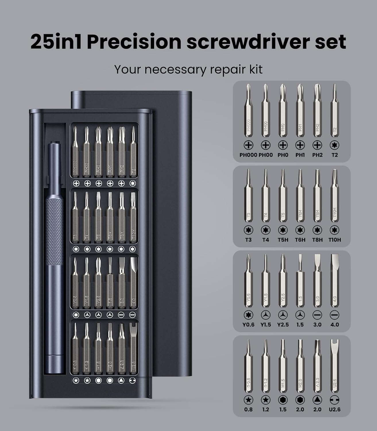 25-in-1 Small Precision Screwdriver Set – Magnetic Mini Repair Tool Kit for Phones, Laptops, Watches, & Electronics