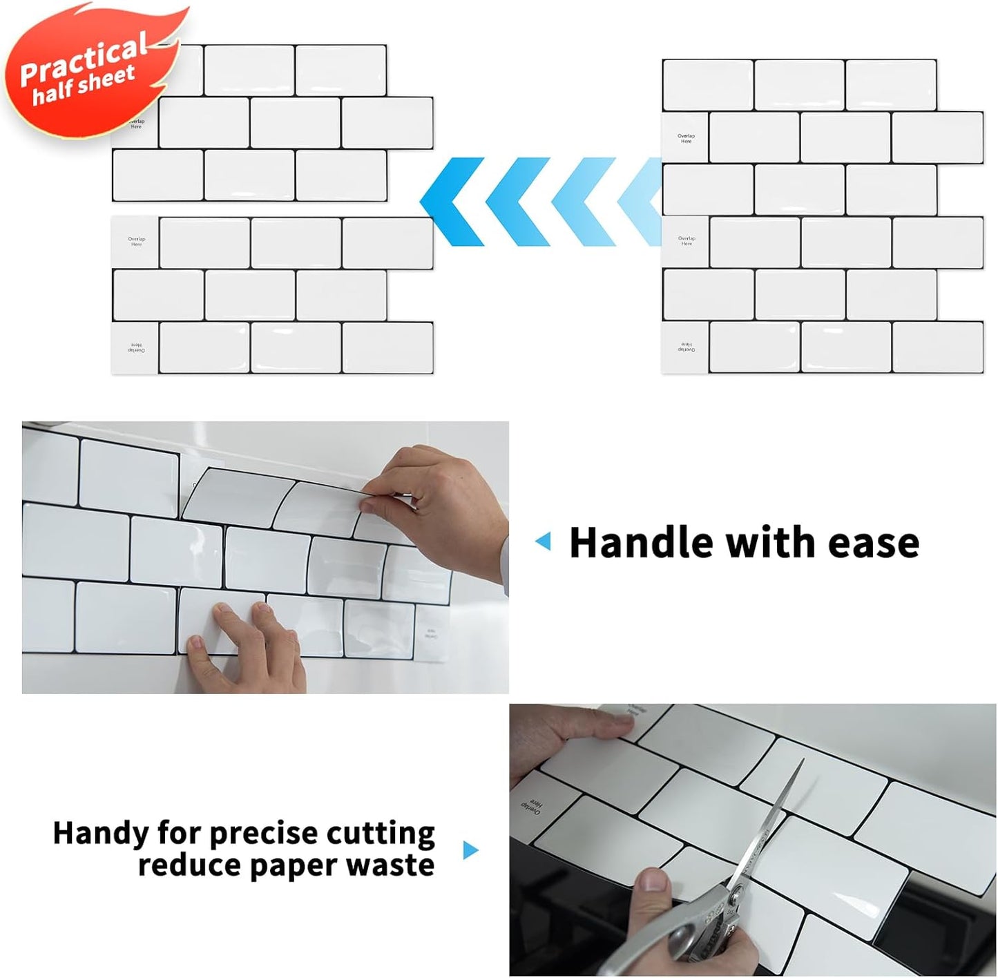 20-Pack Kitchen Backsplash Tile Peel & Stick – 12"x6" Vinyl Subway Sticker, White with Black Grout for Bathroom, Laundry, RV & Stove