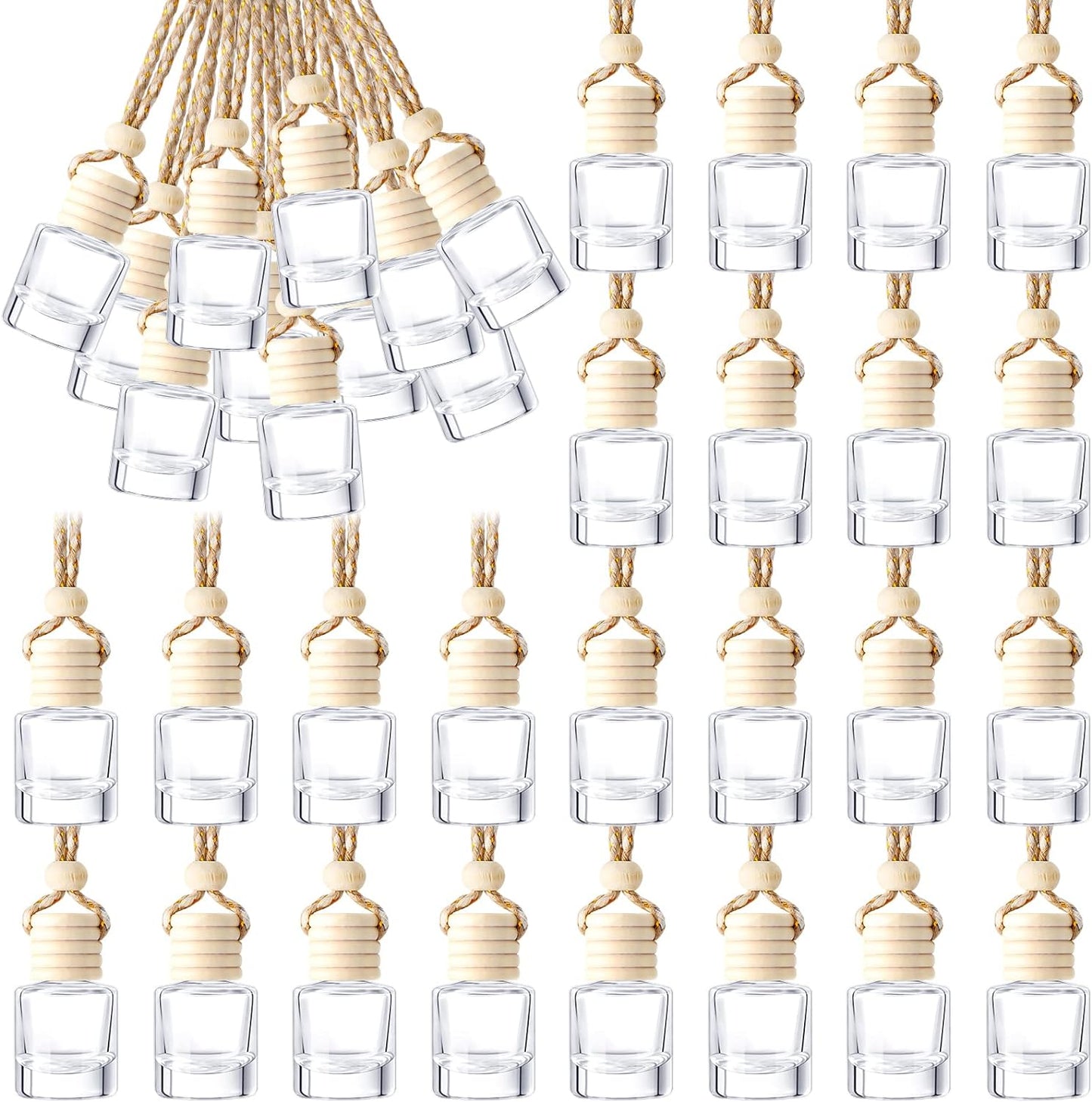 50PCS Hanging Car Air Freshener Bottles – Empty Glass Diffuser Pendants for Essential Oils & Aromatherapy