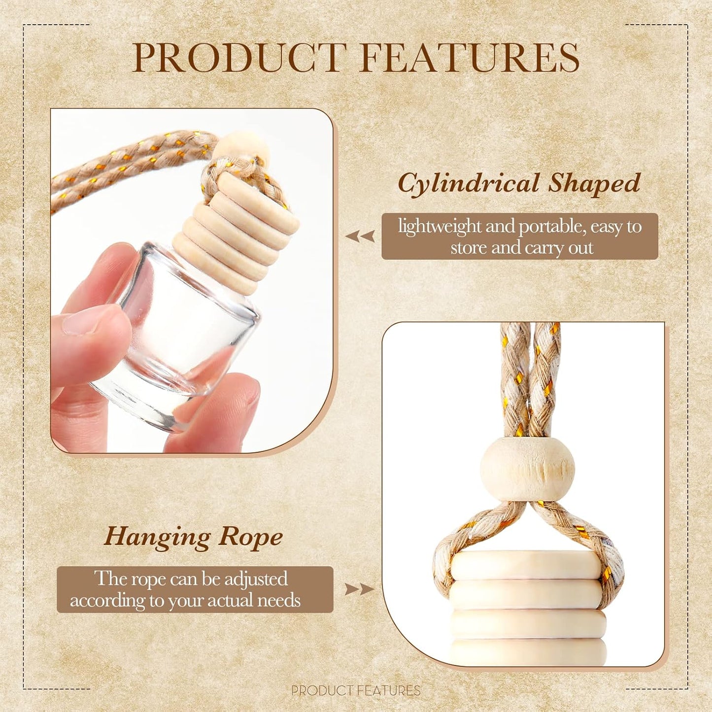 50PCS Hanging Car Air Freshener Bottles – Empty Glass Diffuser Pendants for Essential Oils & Aromatherapy
