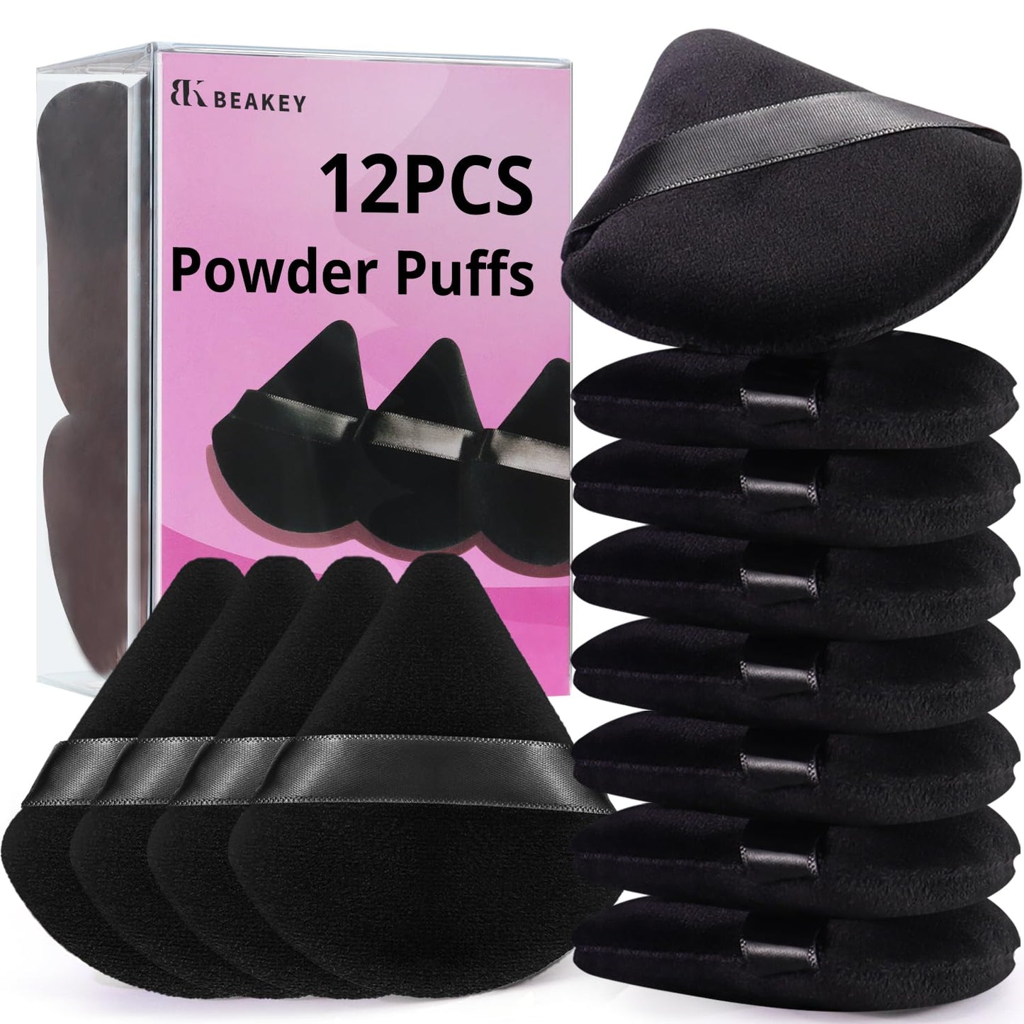 12pcs Triangle Powder Puffs for Face – Makeup Puffs for Loose & Cosmetic Foundation, Contouring, Cloud Kiss Beauty Tools