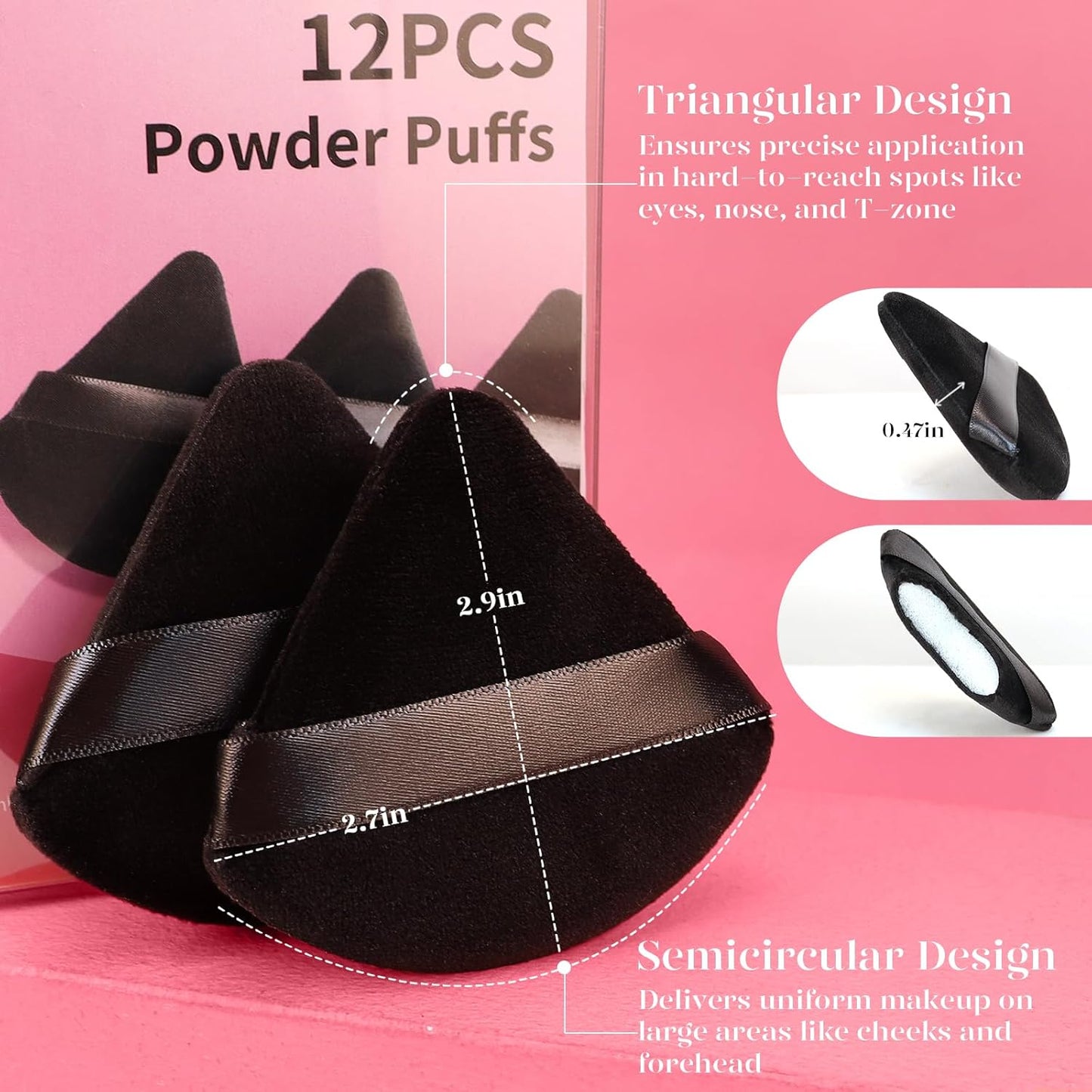12pcs Triangle Powder Puffs for Face – Makeup Puffs for Loose & Cosmetic Foundation, Contouring, Cloud Kiss Beauty Tools