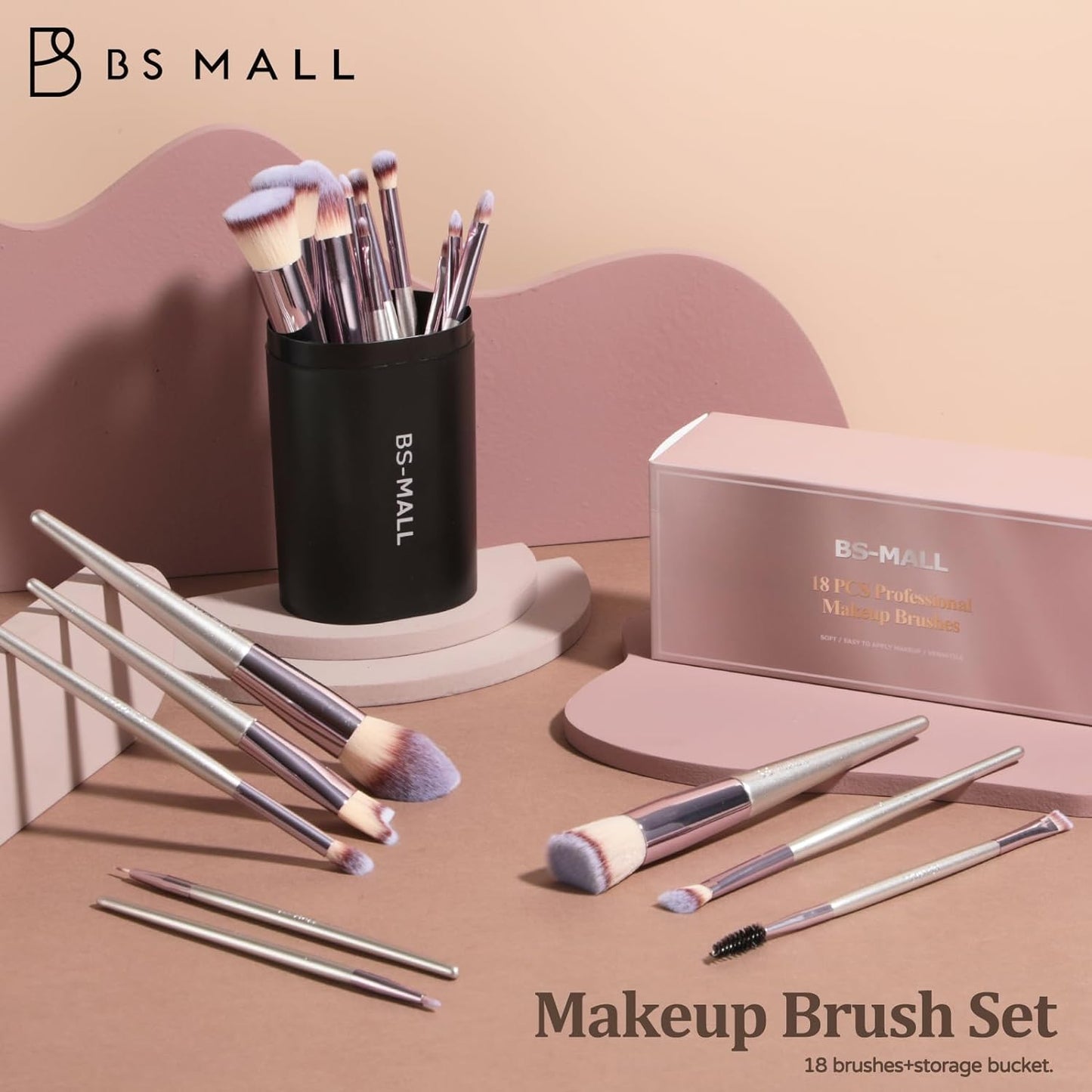 18-Piece Makeup Brush Set, Premium Synthetic Brushes for Foundation, Powder, Concealer & Eyeshadow with Black Case
