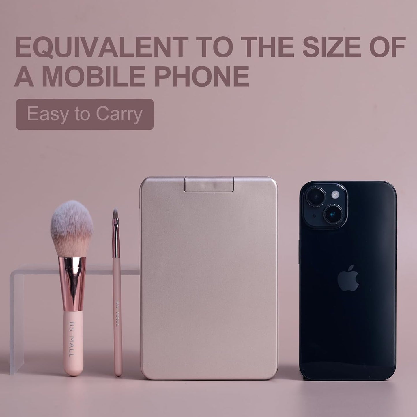 14 PCS Travel Makeup Brush Set – Mini Brushes with LED Light Mirror for Foundation, Powder & Eyeshadow (Pink)