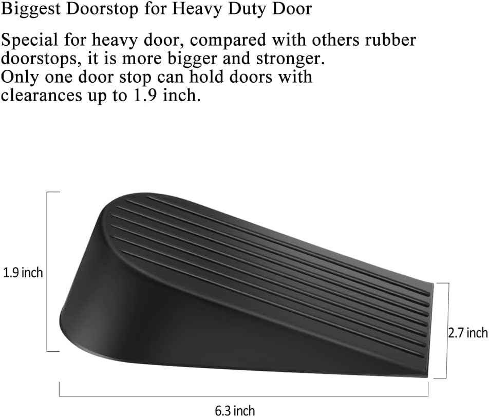 2-Pack Heavy Duty Rubber Door Stoppers – Non-Scratch Wedge for All Floors (Black)