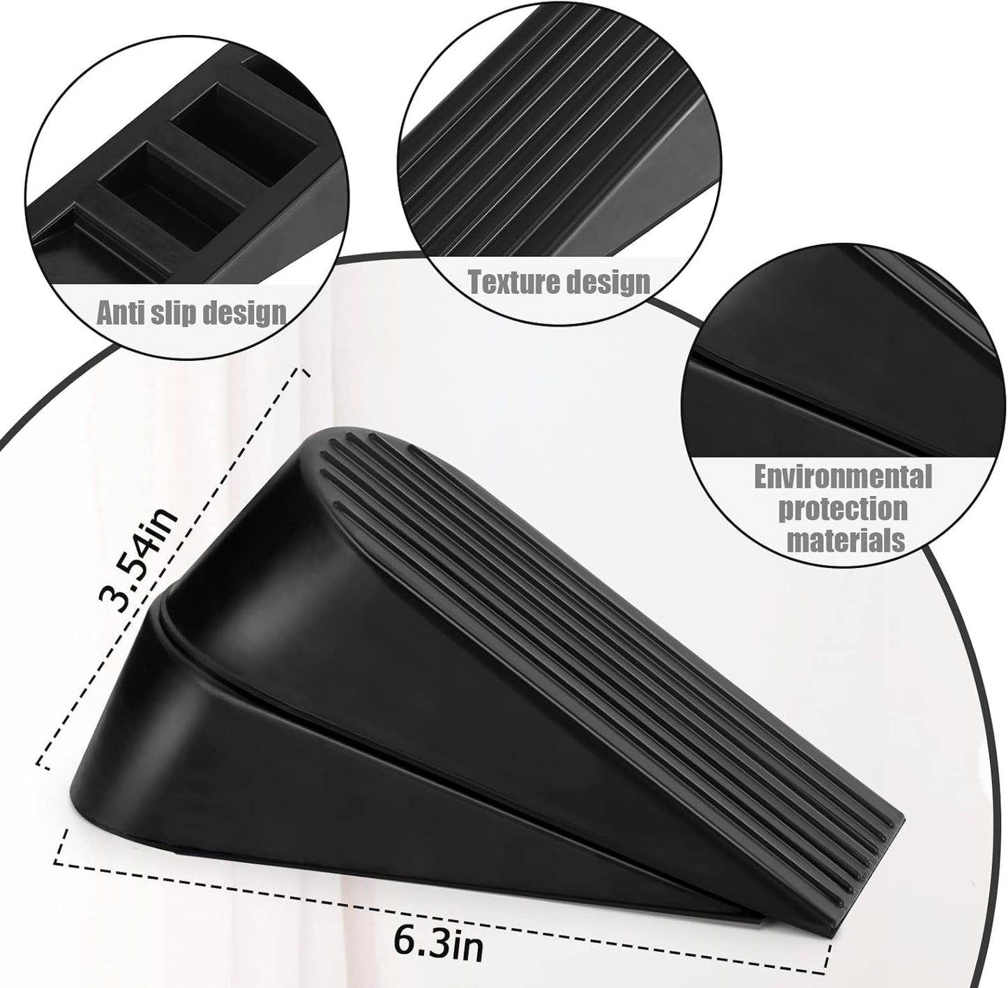 2-Pack Heavy Duty Rubber Door Stoppers – Non-Scratch Wedge for All Floors (Black)