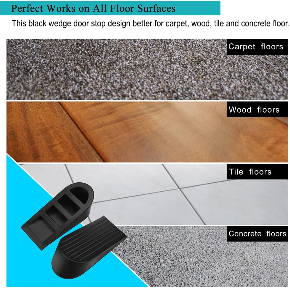 2-Pack Heavy Duty Rubber Door Stoppers – Non-Scratch Wedge for All Floors (Black)