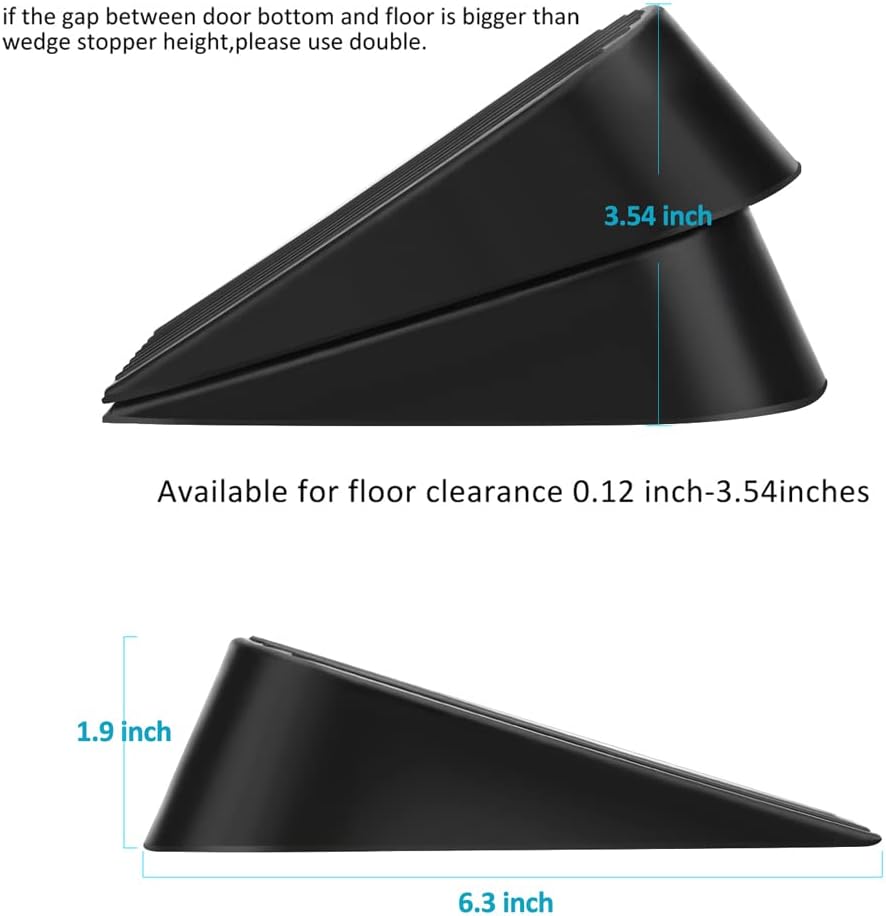 2-Pack Heavy Duty Rubber Door Stoppers – Non-Scratch Wedge for All Floors (Black)