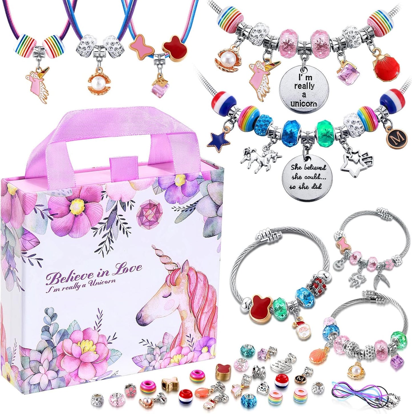 Unicorn Charm Bracelet Making Kit - Creative Jewelry Craft Set for Girls Ages 8-12, Perfect Gift for Self-Expression