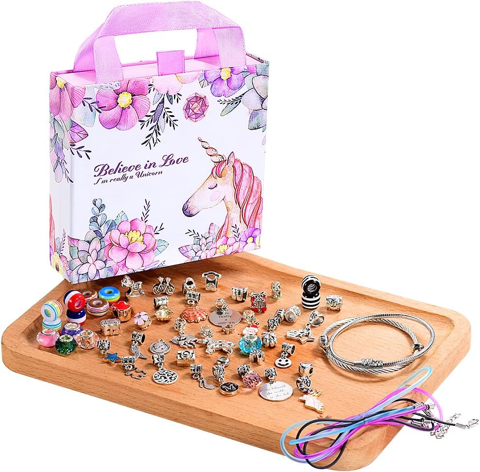 Unicorn Charm Bracelet Making Kit - Creative Jewelry Craft Set for Girls Ages 8-12, Perfect Gift for Self-Expression