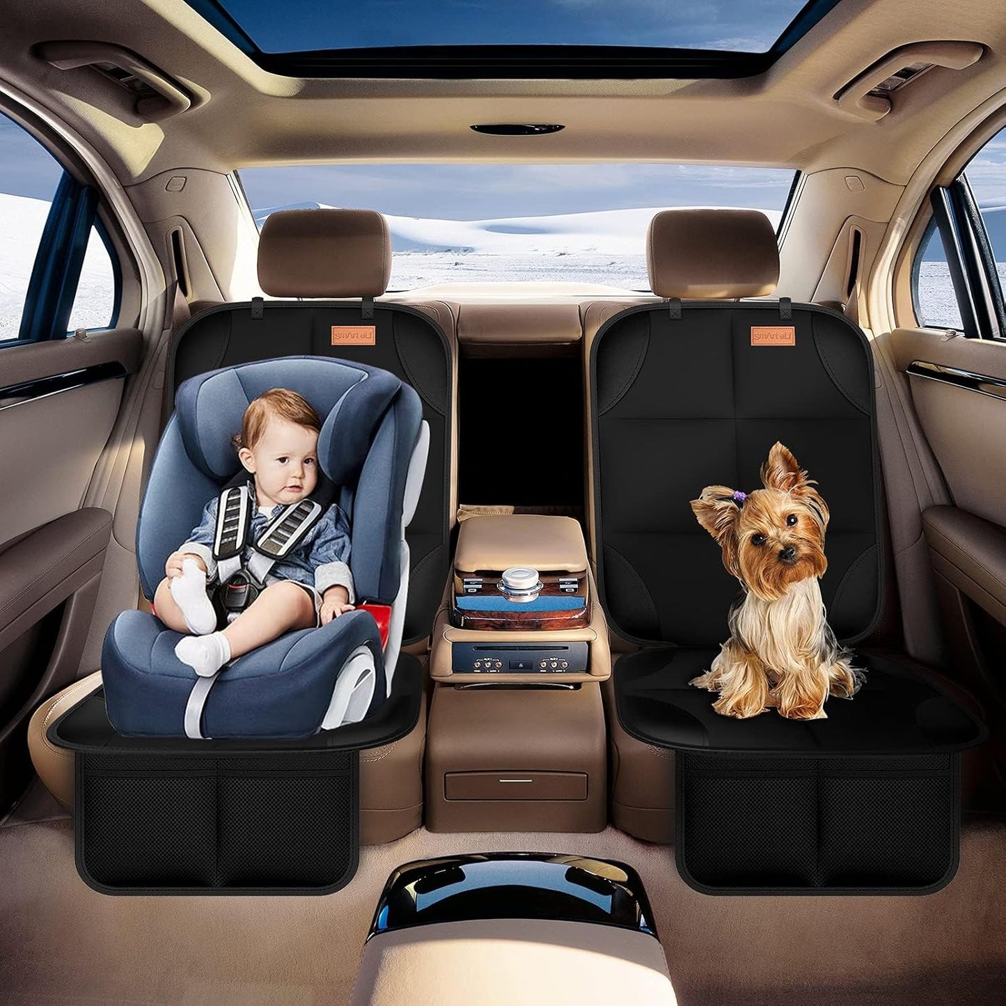 2-Pack Car Seat Protector – Thick Padding, Non-Slip Backing & Mesh Pockets for Baby & Pet (Black)