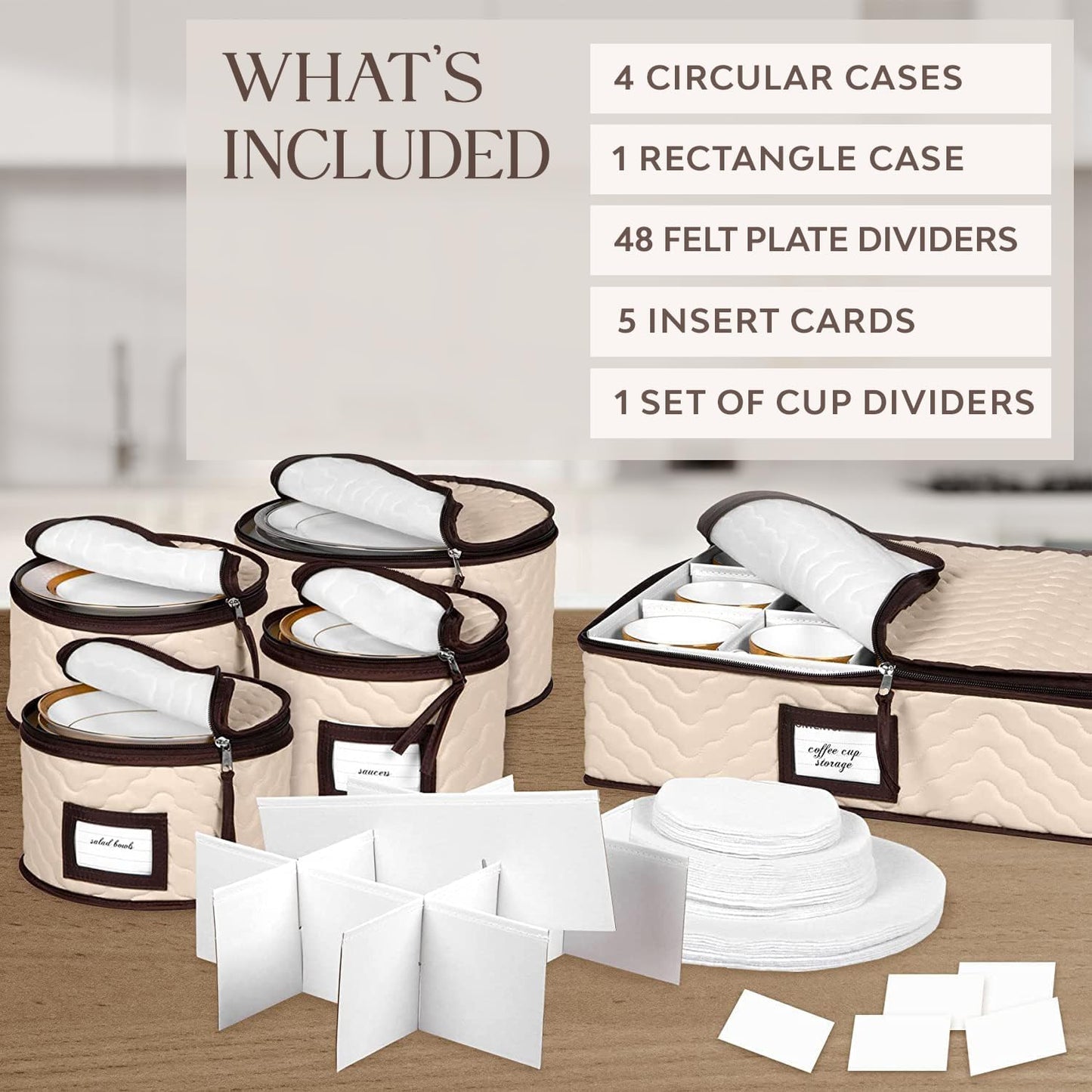 5-Piece Quilted Dish Organizer Set with Dividers for Dinnerware – Holds 12