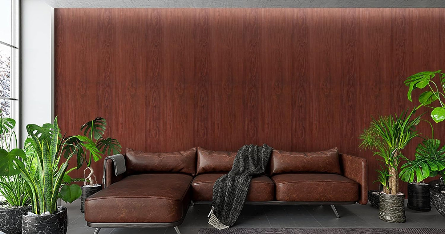 Red Brown Wood Peel and Stick Wallpaper 118"x17.7" – Textured Vinyl Contact Paper for Cabinets, Closets, Walls, Self-Adhesive