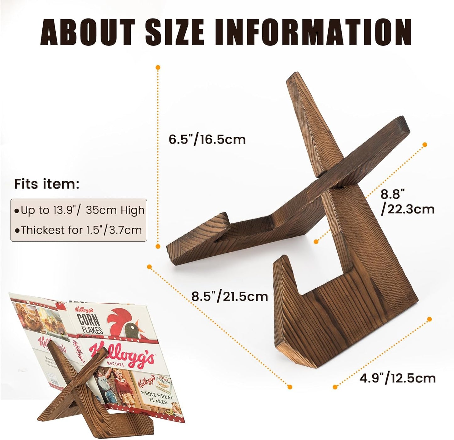 Rustic Wooden Cookbook Stand – Adjustable, Foldable Recipe Book Holder for Kitchen Counter Decor