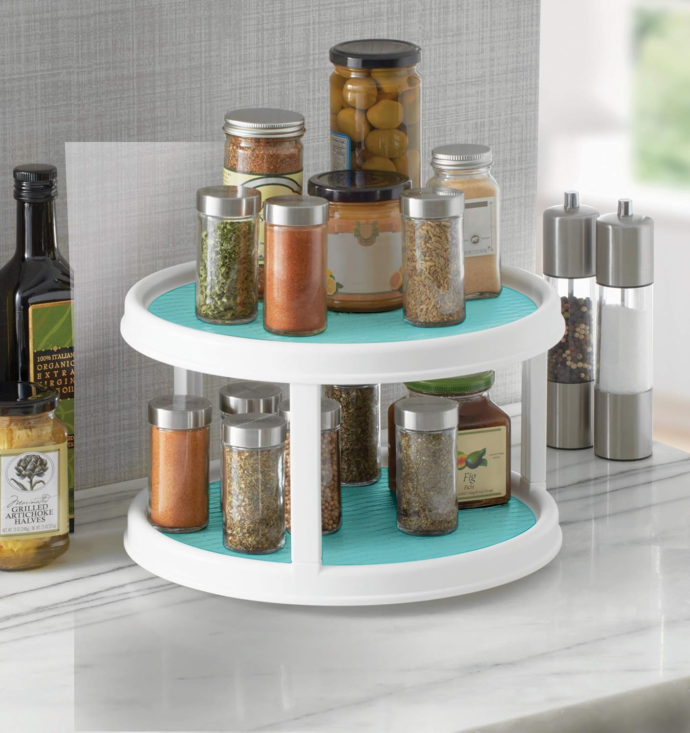 Skid 2-Tier 12" Turntable – Lazy Susan Organizer with Nonskid Liner & Raised Rim