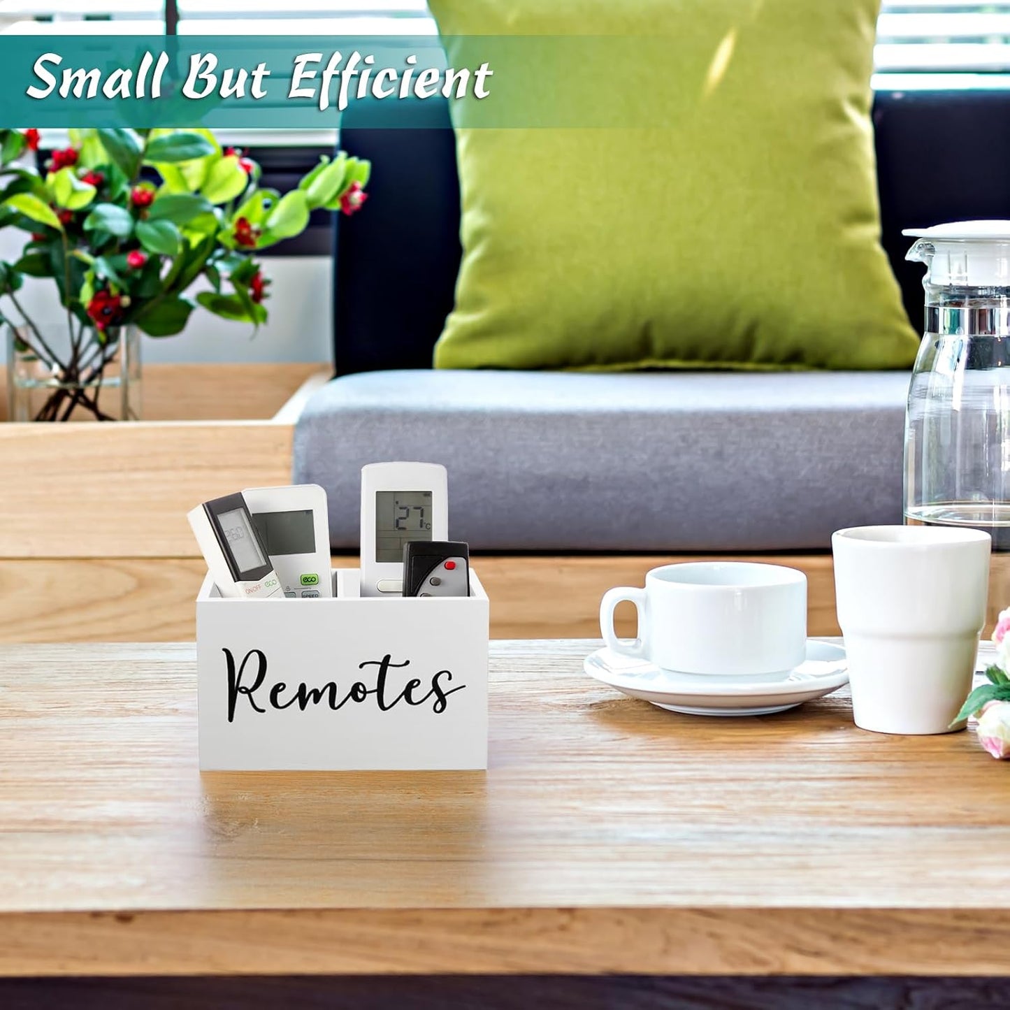 Wooden Remote Control Holder – White TV Remote Organizer Caddy for Table, Nightstand & Home Decor