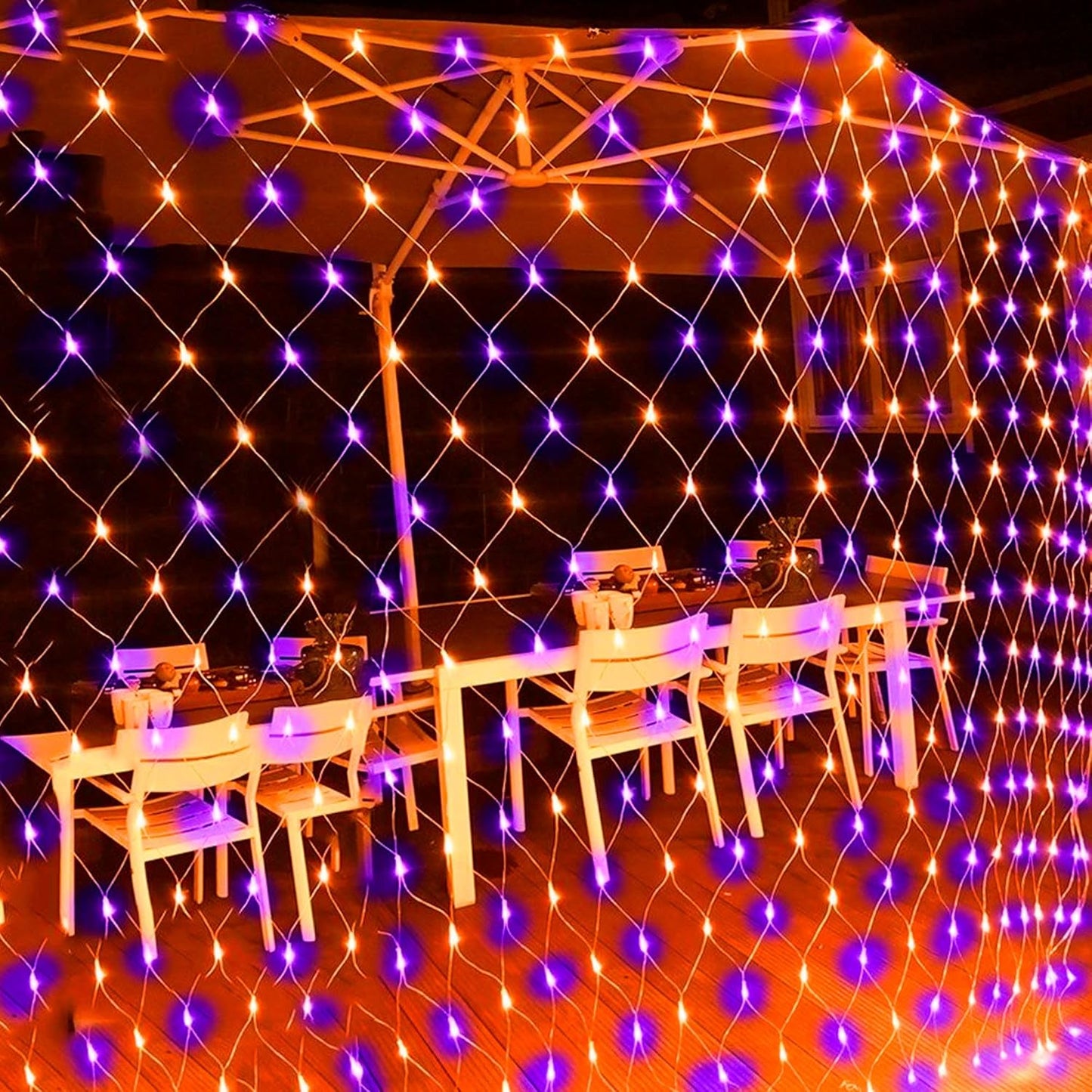 12FT x 5FT Halloween 360 LED Net Lights - Waterproof with 8 Modes, Purple & Orange