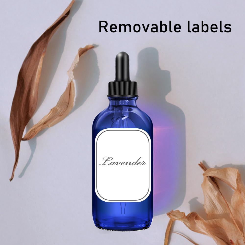 4oz Dropper Bottles - 2-Pack Blue Essential Oil Bottles with Funnel, Labels & Pipette