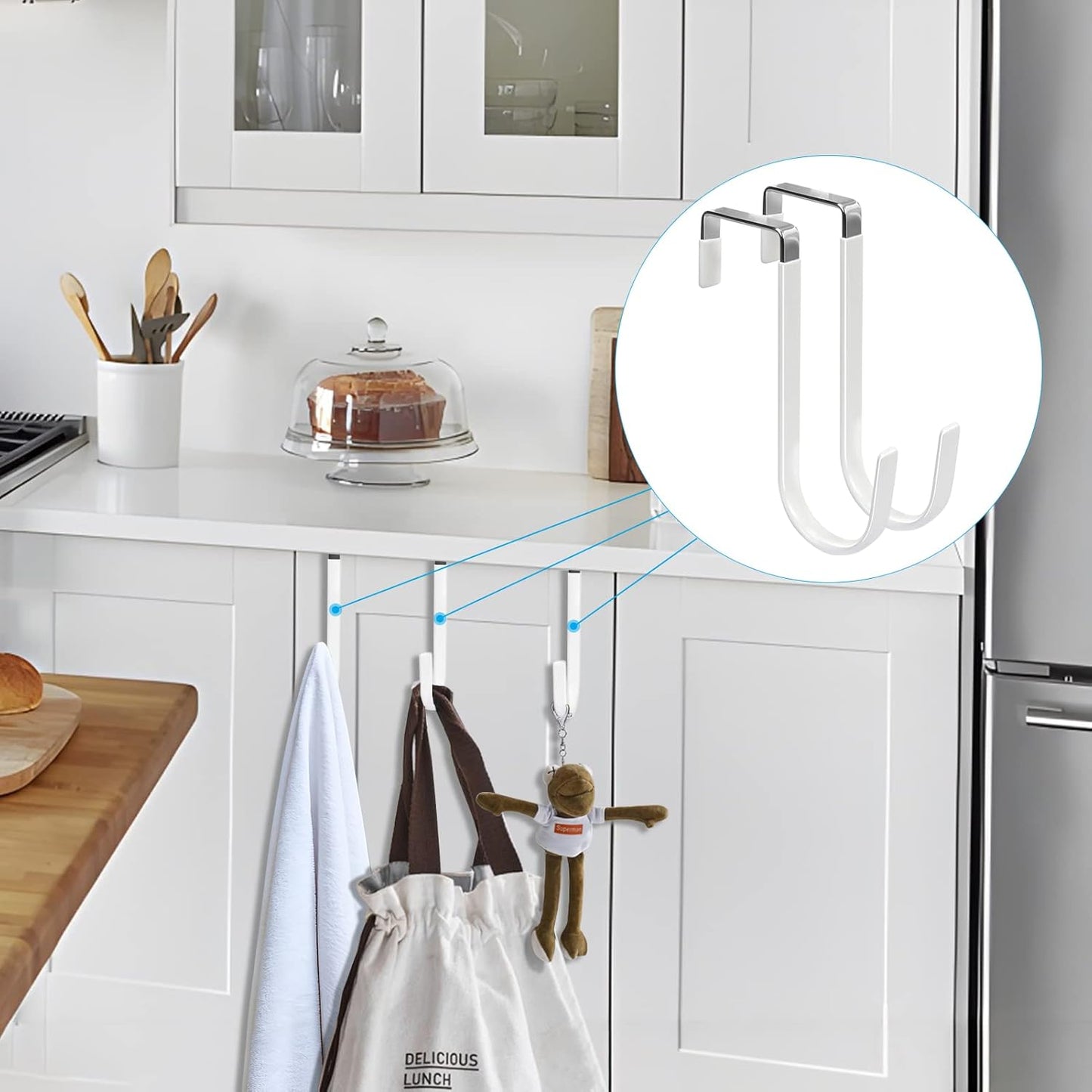 4-Pack Over-the-Door Hooks – Heavy-Duty Hangers with Rubber Protection for Clothes, Towels, Hats, and Bags (White)