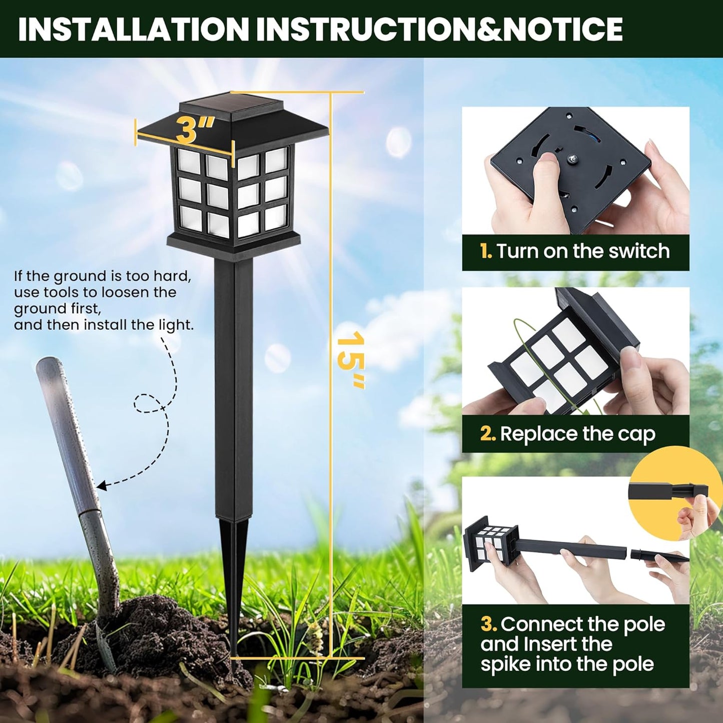 12 Pack Solar Outdoor Lights – LED Waterproof Walkway Lights for Garden, Patio, Yard, Driveway