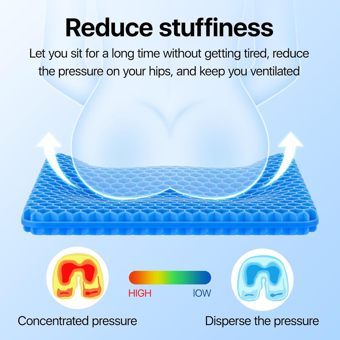 Gel Seat Cushion – Large, Cooling, Honeycomb Design for Office, Car & Wheelchair