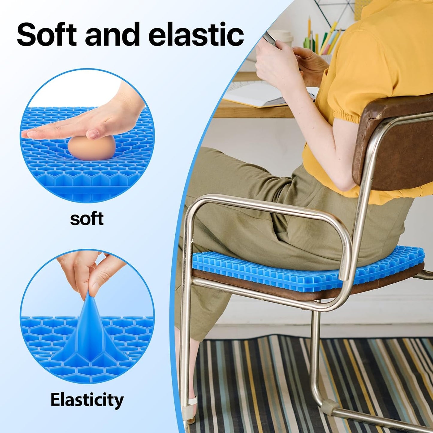 Gel Seat Cushion – Large, Cooling, Honeycomb Design for Office, Car & Wheelchair