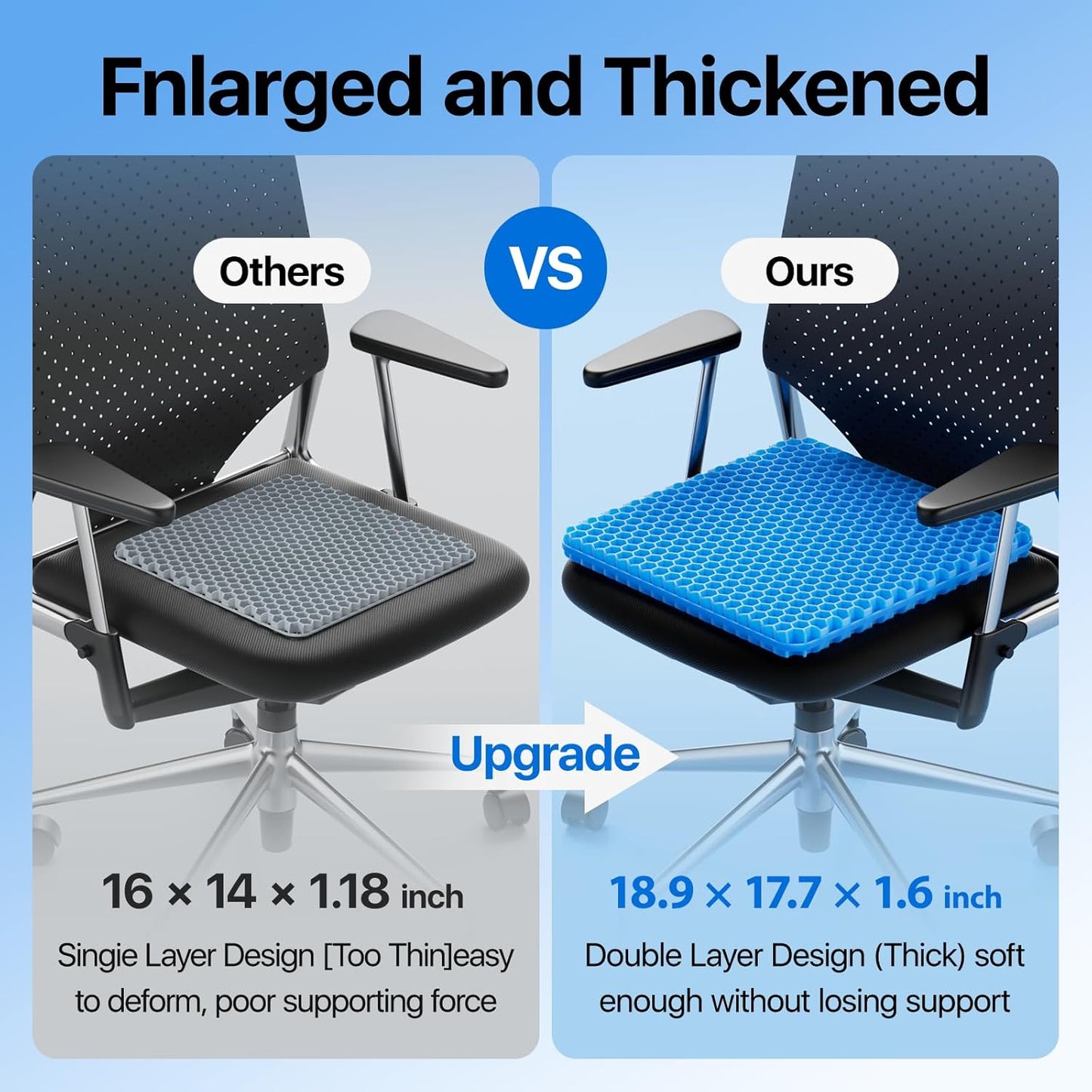 Gel Seat Cushion – Large, Cooling, Honeycomb Design for Office, Car & Wheelchair