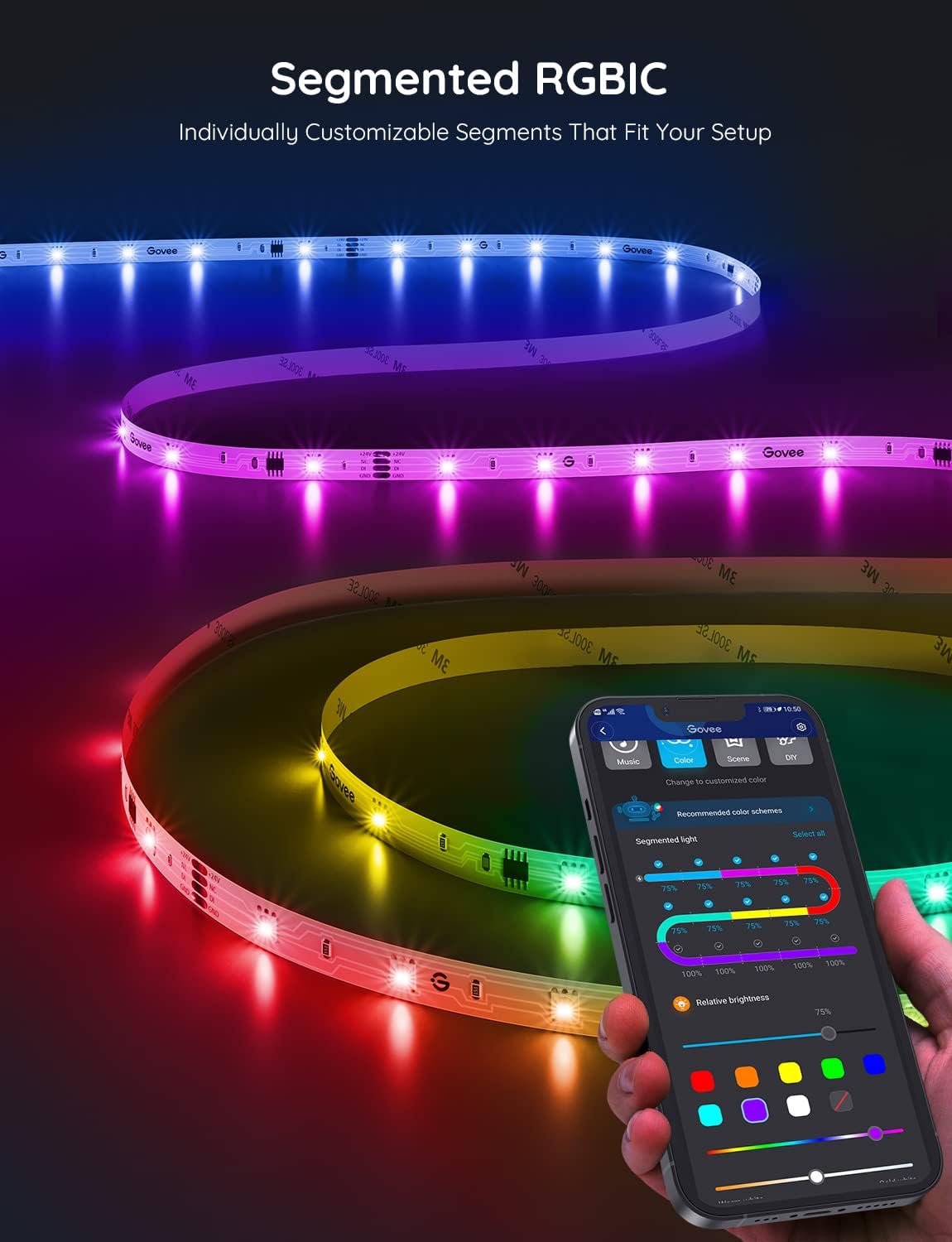 16.4ft Smart LED Strip Lights - Bluetooth APP Control, DIY Color Changing Music Sync, Bedroom & Halloween Decor