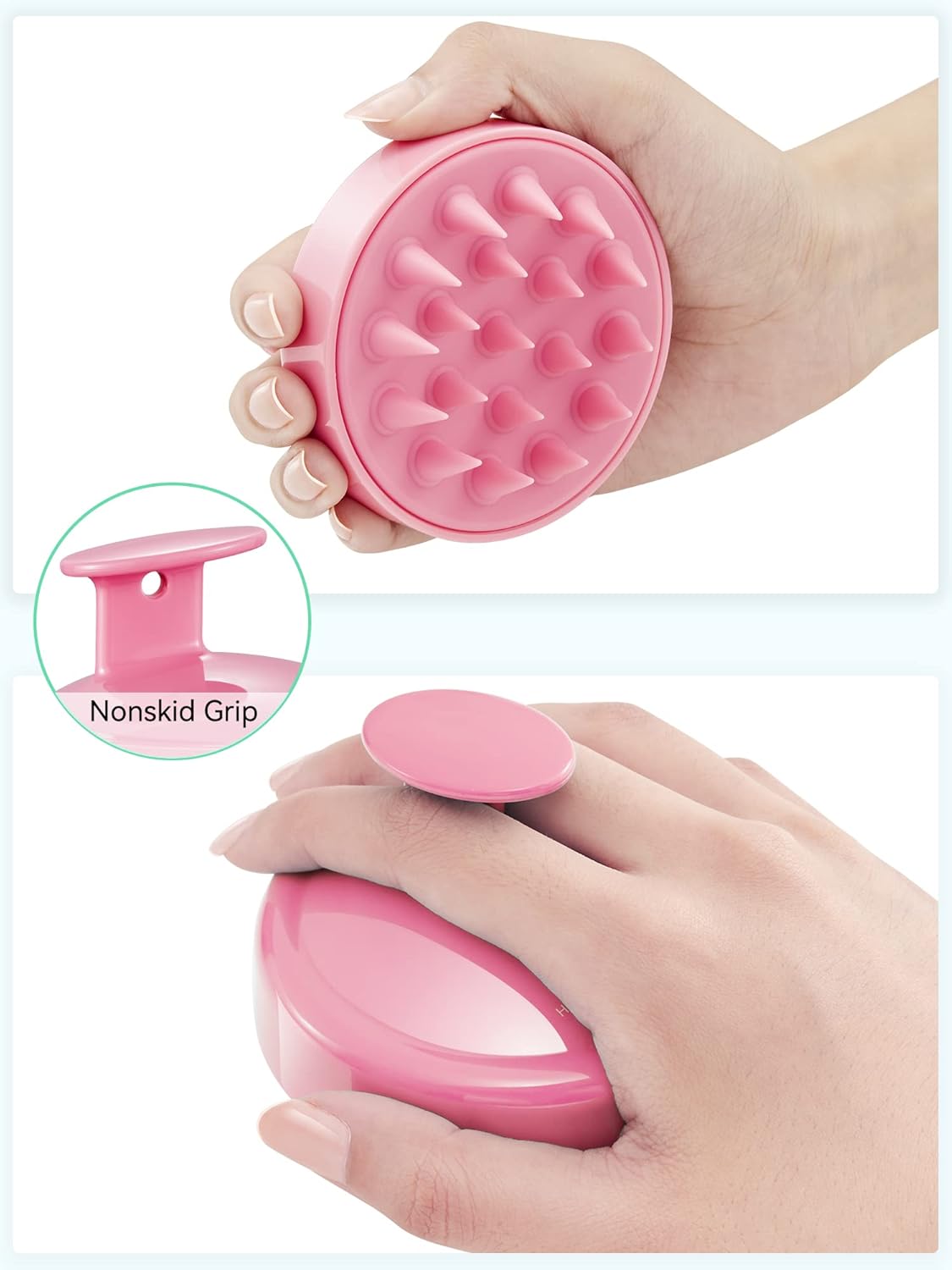 Shampoo Scalp Brush Massager – Cherry Pink Silicone Scrubber for Hair Growth & Dandruff Removal