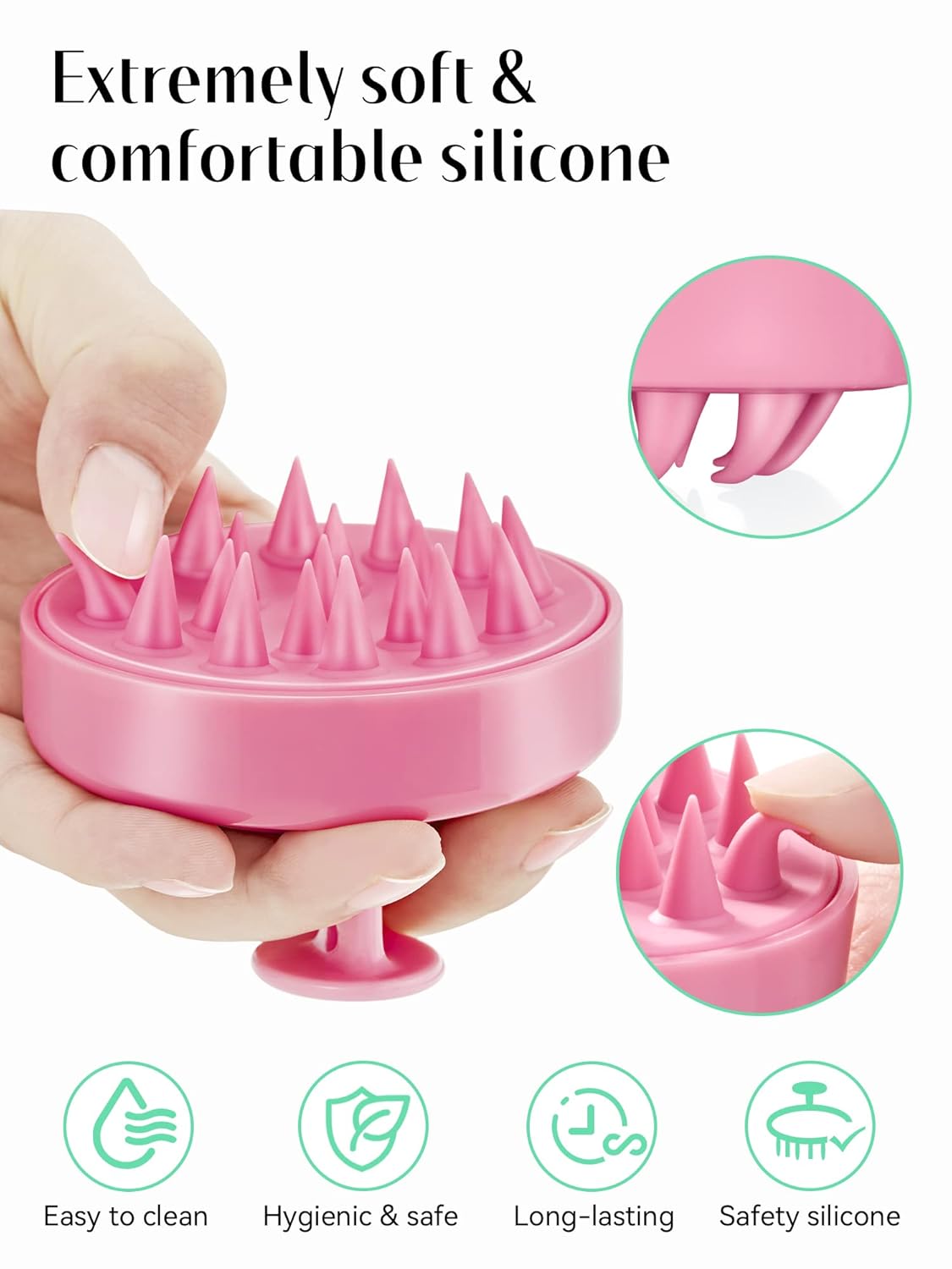 Shampoo Scalp Brush Massager – Cherry Pink Silicone Scrubber for Hair Growth & Dandruff Removal