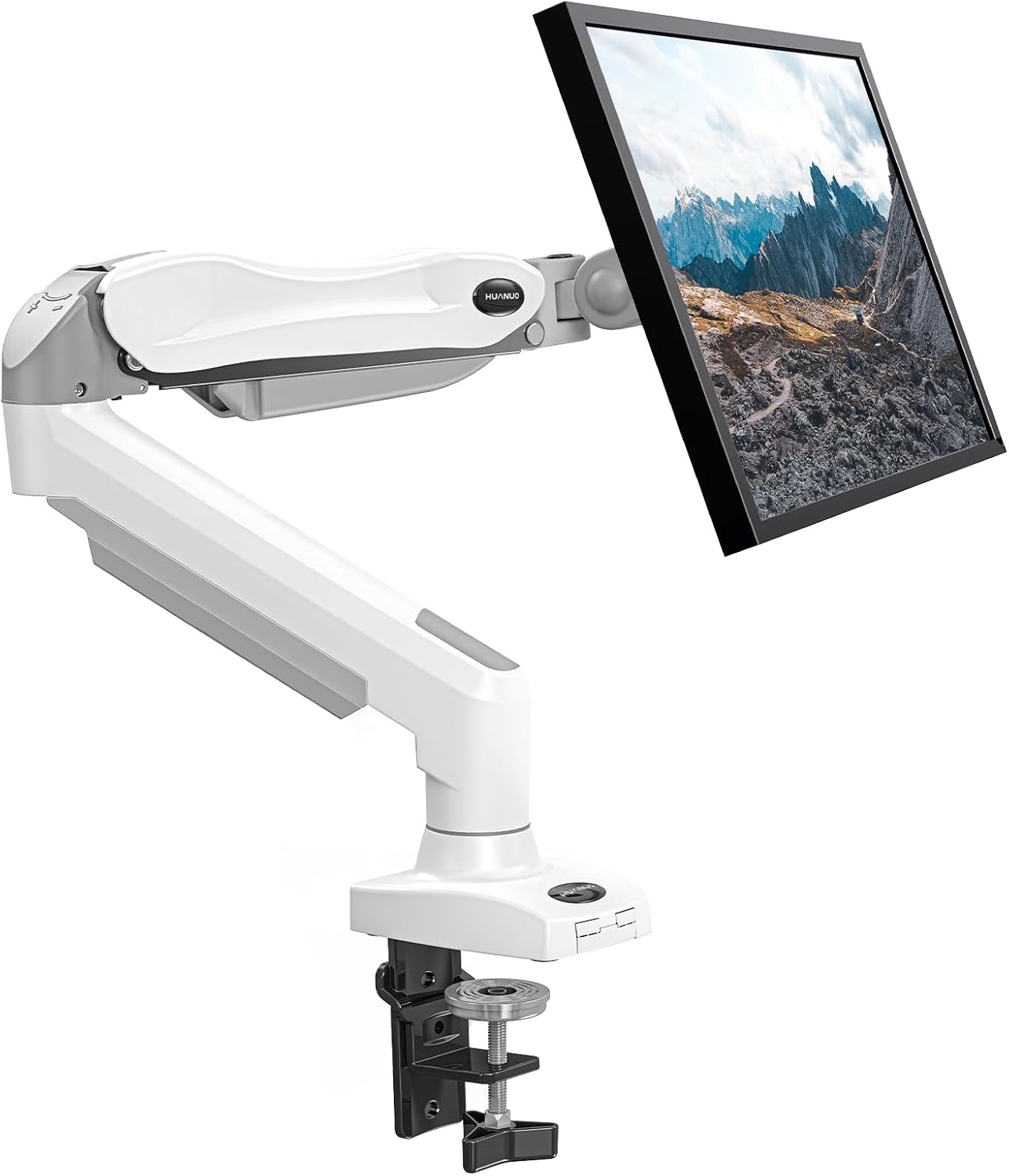 Single Monitor Mount, 13-32” Gas Spring Arm, Adjustable VESA Stand with Clamp & Grommet Base