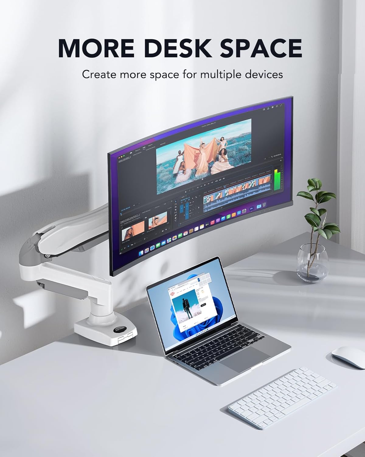 Single Monitor Mount, 13-32” Gas Spring Arm, Adjustable VESA Stand with Clamp & Grommet Base