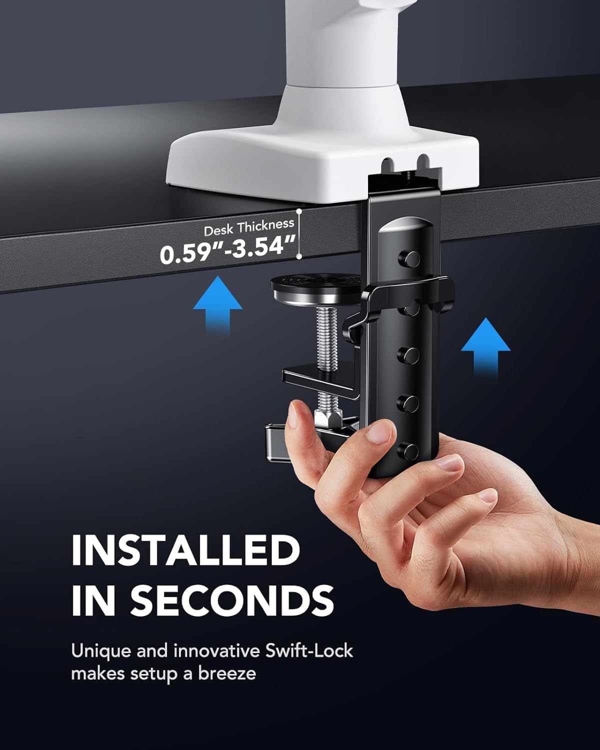 Single Monitor Mount, 13-32” Gas Spring Arm, Adjustable VESA Stand with Clamp & Grommet Base
