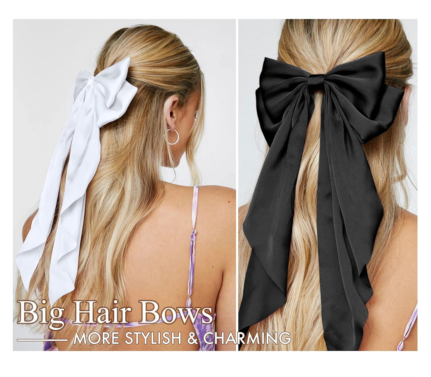 Hair Bows for Women & Girls - 8 PCS Vintage Ribbon Bow Clips with Long Tails