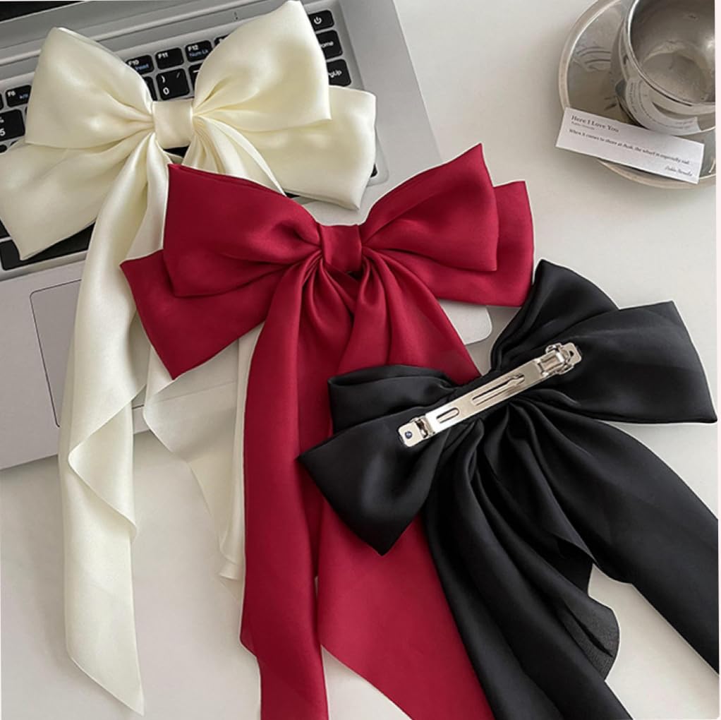 Hair Bows for Women & Girls - 8 PCS Vintage Ribbon Bow Clips with Long Tails