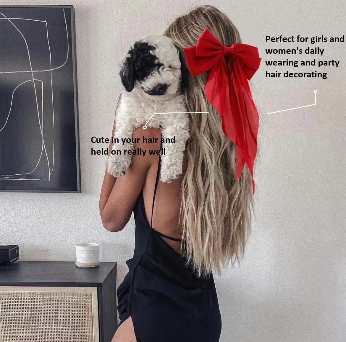 Hair Bows for Women & Girls - 8 PCS Vintage Ribbon Bow Clips with Long Tails