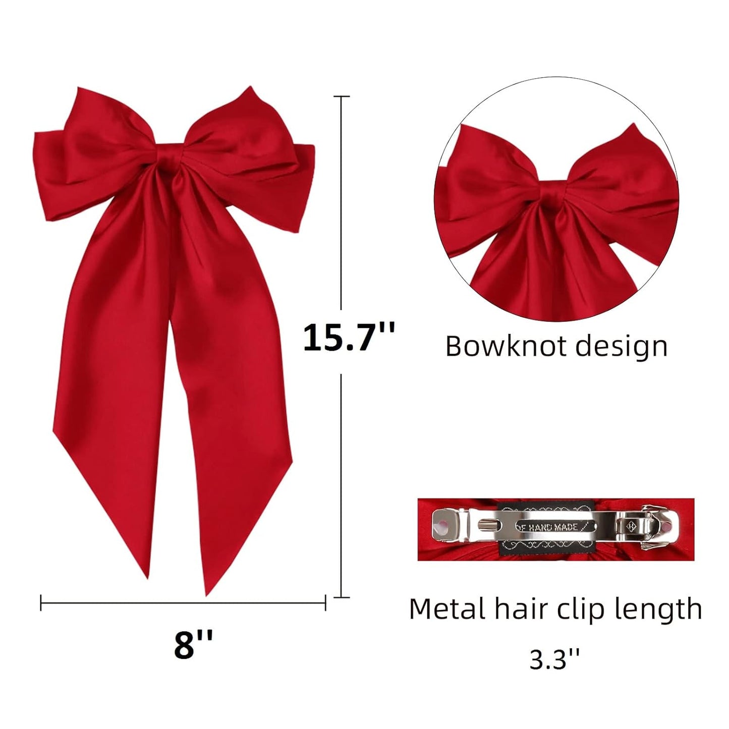 Hair Bows for Women & Girls - 8 PCS Vintage Ribbon Bow Clips with Long Tails