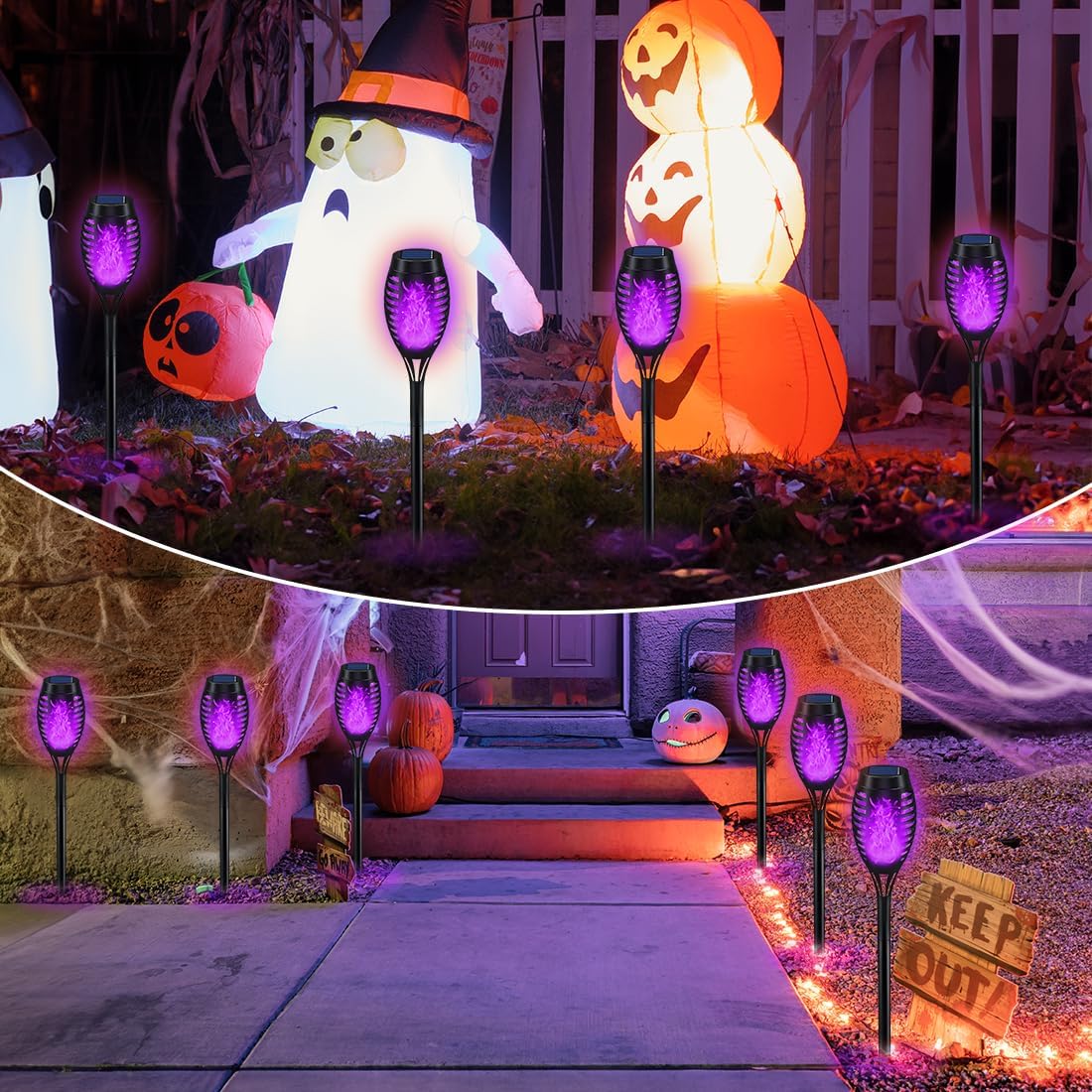 Halloween Solar Torch Lights - Purple Flame Outdoor Pathway Decor