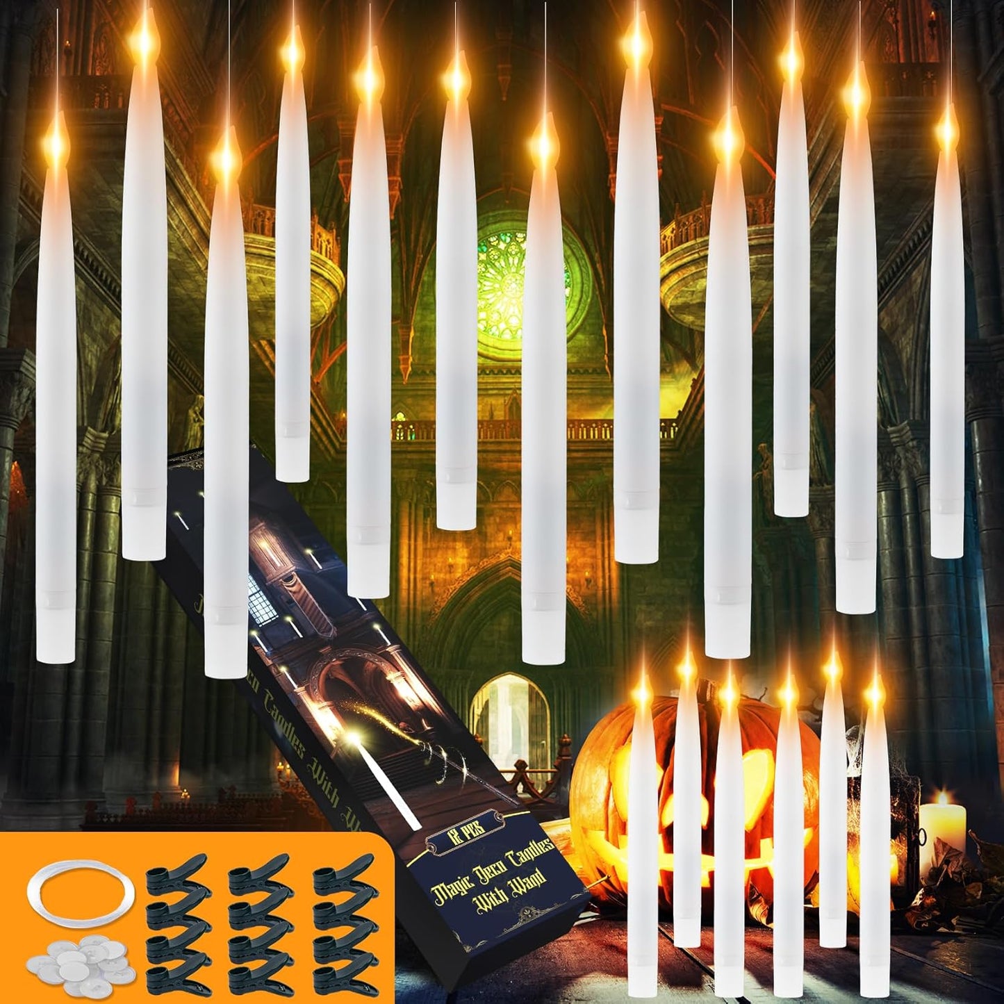 12pcs 8-Inch Floating LED Candles with Remote - Flickering Halloween Decor for Indoor/Outdoor