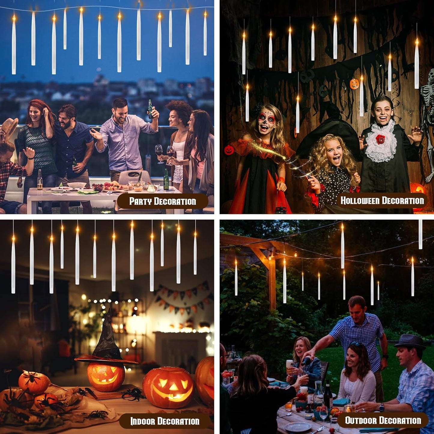 12pcs 8-Inch Floating LED Candles with Remote - Flickering Halloween Decor for Indoor/Outdoor