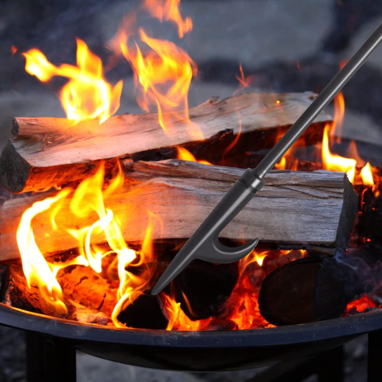 Heavy Duty Fireplace Poker & Tongs Set, 32” Poker, 26” Log Grabber, Rust-Resistant