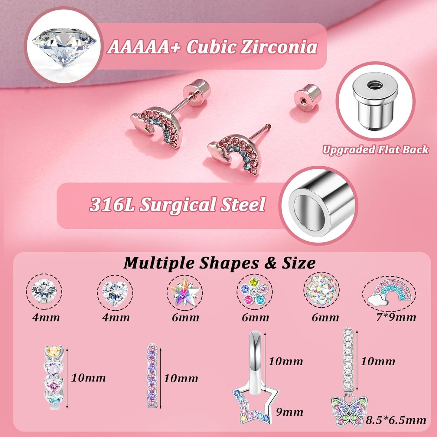 Stainless Steel Screw Back Earrings – Cute & Hypoallergenic for Girls & Toddlers