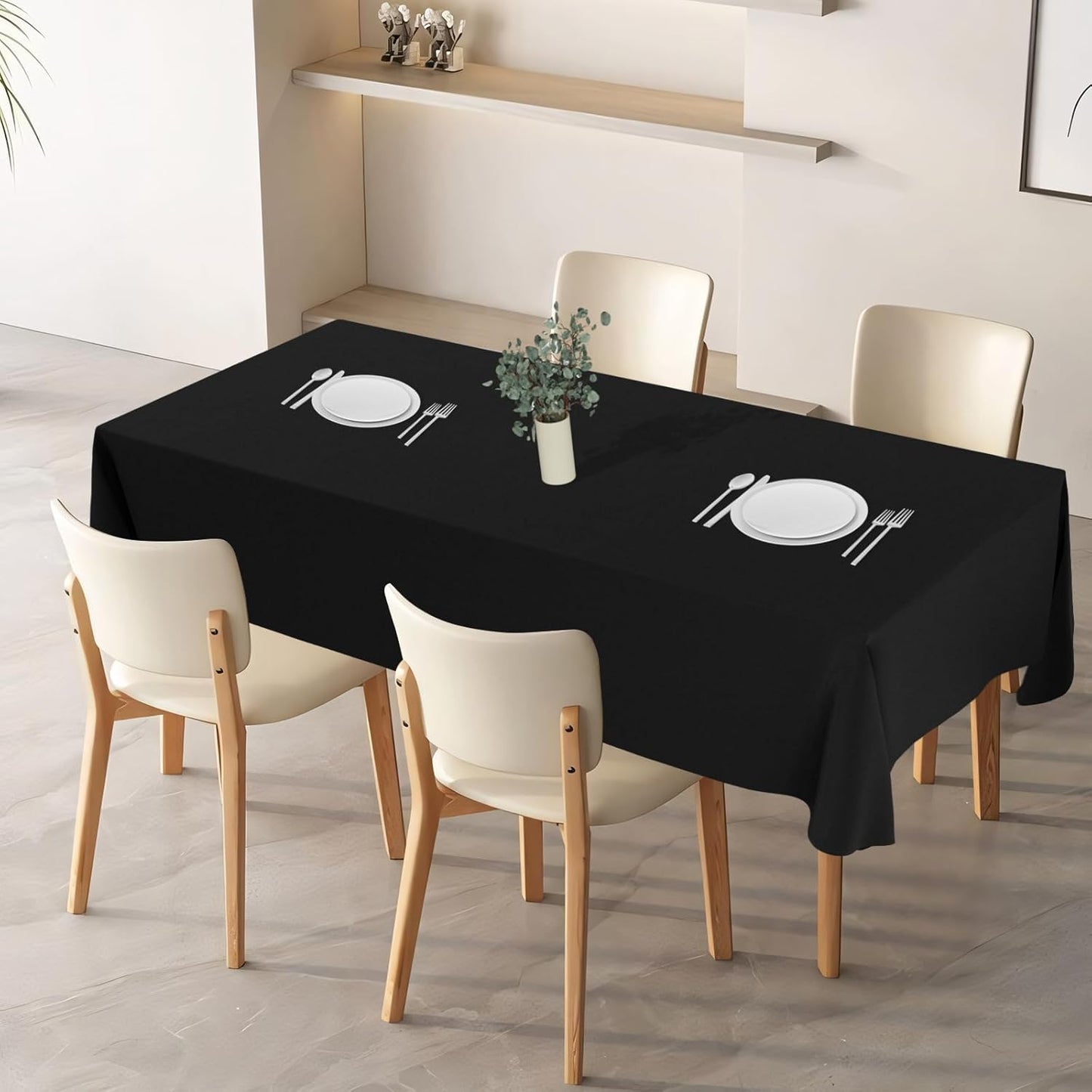 2-Pack Black Rectangle Tablecloths – 60"x102" Waterproof & Wrinkle-Resistant Covers for 6FT Tables